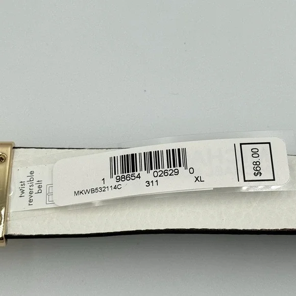 Michael Kors Belt Twist Reversible Leather MK Logo Buckle White‎ Khaki XL - Picture 4 of 6